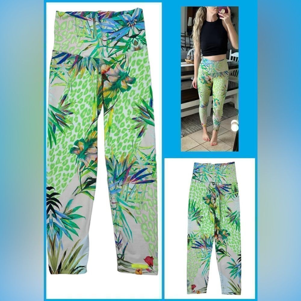 Red Sports Neon Tropical Print High Waisted Brazilian Activewear Legging